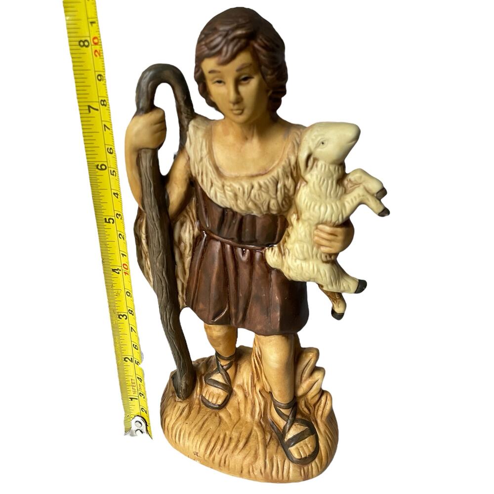 Vintage Nativity Shepherd Holding Lamb Figurine Large Porcelain Christian Statue